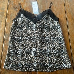 NWT Olivia Rubin Sequin Lace Spaghetti Strap leopard Tank Top